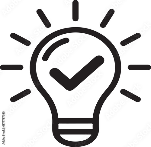 A lightbulb with a checkmark inside symbolizing a great idea or inspiration