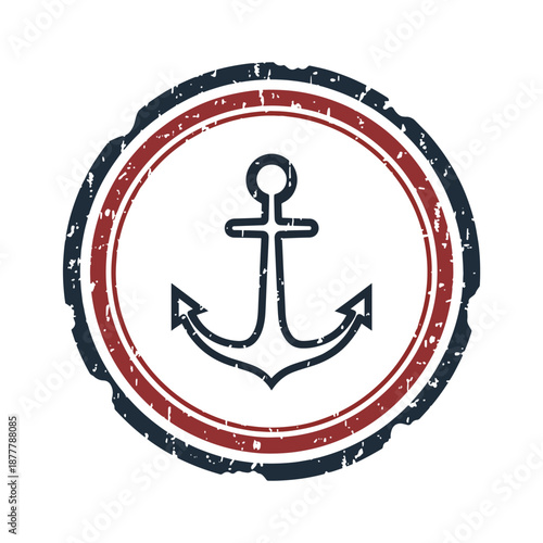 Vintage Nautical Anchor Symbol Illustration with Distressed Grunge Texture, Maritime Emblem Design