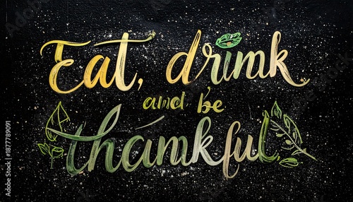 Eat, drink, and be thankful Thanksgiving holiday celebration message.