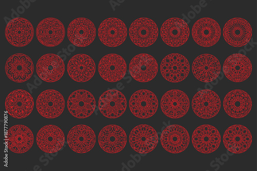 Intricate red mandala designs on dark background