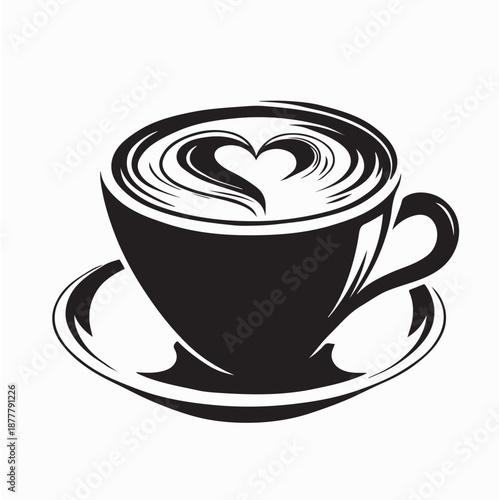 Cup Of Cappuccino With Heart Shaped Design Logo Vector Isolated on White Background