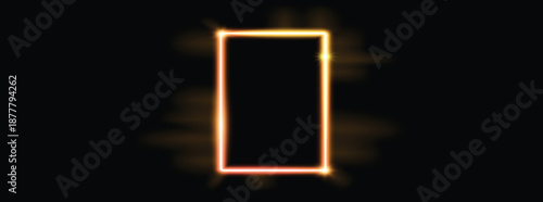  glowing neon rectangular frame golden yellow shining 