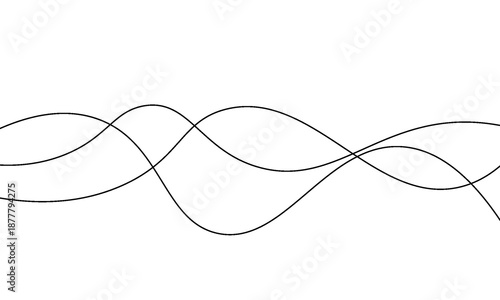 Curve wave seamless pattern. Abstract black lines wave curve motion on white background. Wave line and wavy zigzag lines. Curvy thread, string or yarn lines. Vector Illustration.
