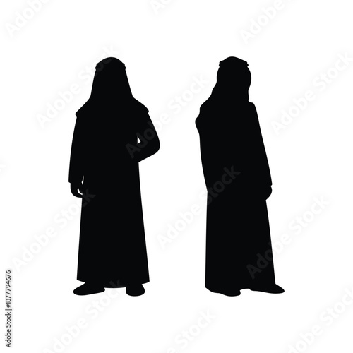 Two arab man silhouette vector flat illustration design. Saudi man standing.