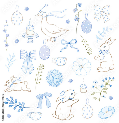 PASTEL EASTER BUNNY CLIPART SET • CUTE SPRING LINE ART ILLUSTRATIONS