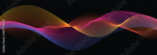  smooth neon sound wave on black background abstract flowing