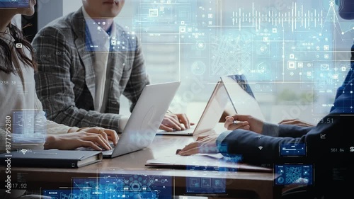 Group of business people meeting and digital technology concept