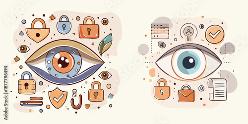 Vector illustration of an abstract eye icon and vision logo design elements for a modern technology web symbol