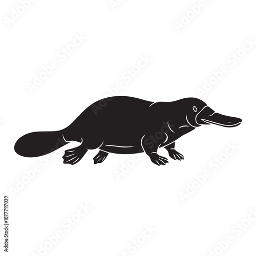 A black silhouette of a platypus on a white background