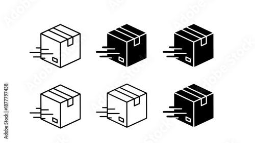 Minimalist package and box icons illustrating shipping, delivery, logistics, and warehouse services.