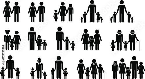 Diverse Family Structure and Multi-generational Life Cycle Icon Set