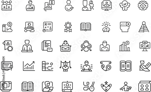 Educational training and knowledge line icons vector set for student learning online course