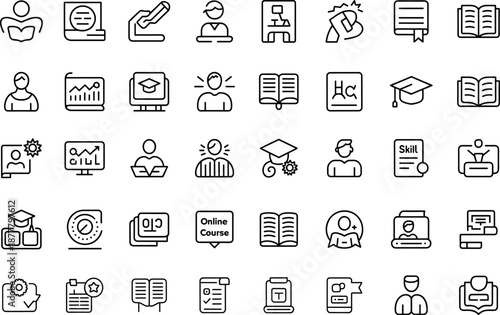Various education and learning icons vector illustration on transparent background