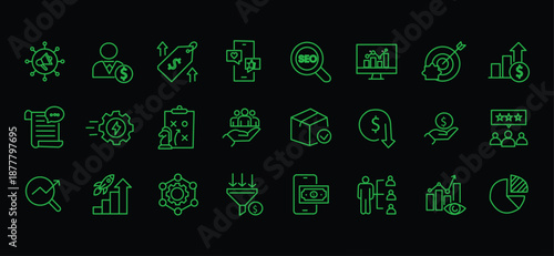 Increase sales icon set. Editable line icons. Vector illustration.