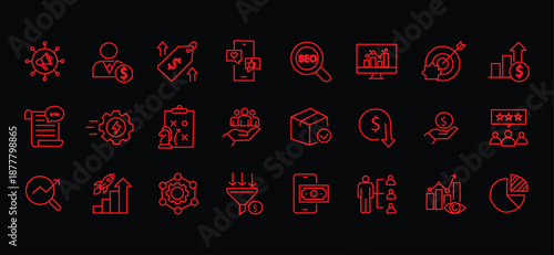 Increase sales icon set. Editable line icons. Vector illustration.