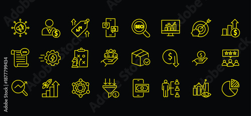Increase sales icon set. Editable line icons. Vector illustration.