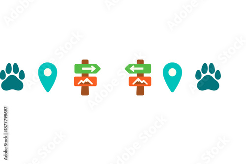 Trail signs and paw prints with glowing pointers