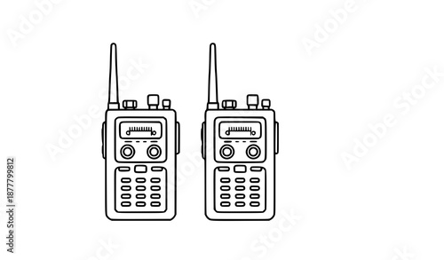 Walkie talkie line icon vector pair inspired by retro radio for communication concept