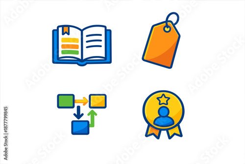 Set of four modern icons with glowing effect