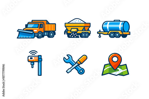 Winter service vehicle icons and equipment