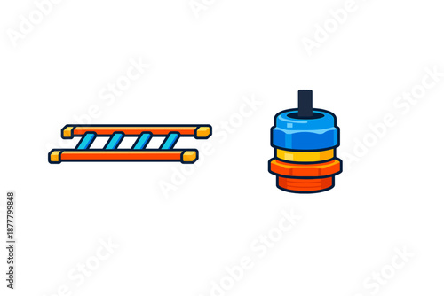 Ladder and a stack of colored parts