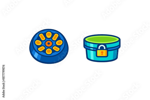 Abstract digital illustration of a centrifuge and a locked container