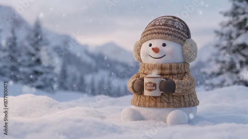 Wallpaper Mural Cute snowman with hot cocoa in a winter wonderland setting for festive and joyful imagery Torontodigital.ca