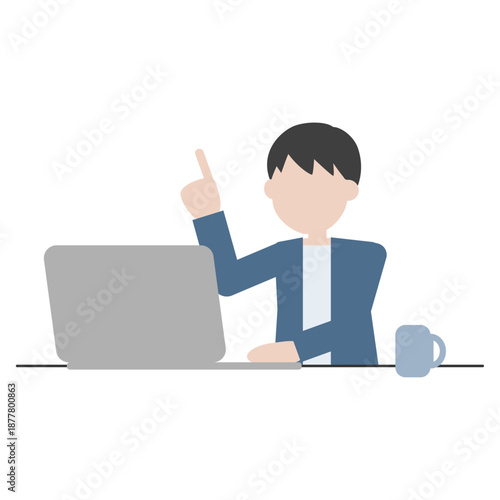 パソコン作業中に指差しで説明する男性のイラスト