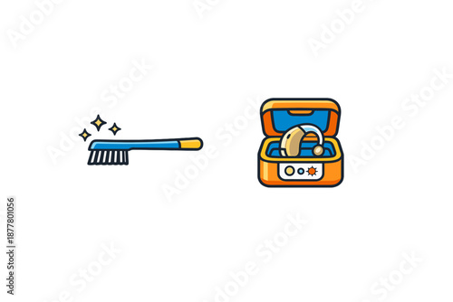 Hearing aid cleaning brush and case