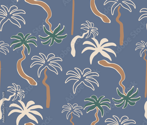 Palm Tree Pattern Design. Tropical minimal pattern design. men's boy shirt print. natural forest patterns. summer season graphics. hand draw coconut tree. fabric print. tee -t-shirt sweatshirt design.