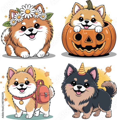 Adorable Corgi Dogs in Playful Halloween Costumes