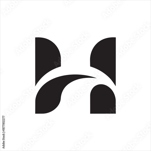 abstract letter h logo design with flowing organic shapes black and white symbol