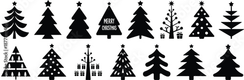 Various Christmas tree silhouettes for holiday decoration