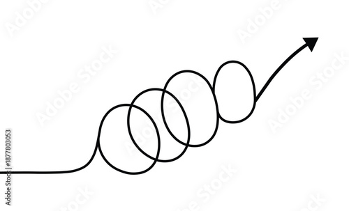 Winding arrow path line looping upwards a clear design element showing growth development and strategy concept