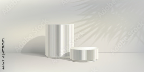 Sculpture poduim bg, marble pillar 3d. Elegant column for product sale, Cosmetic white stand. Luxury abstract platform, classic skincare pedestal. Empty display, clear cylinder base. Spa pastel block