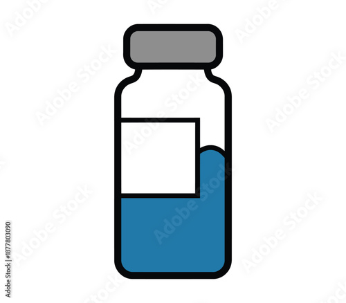 Vaccine bottle with label and blue liquid