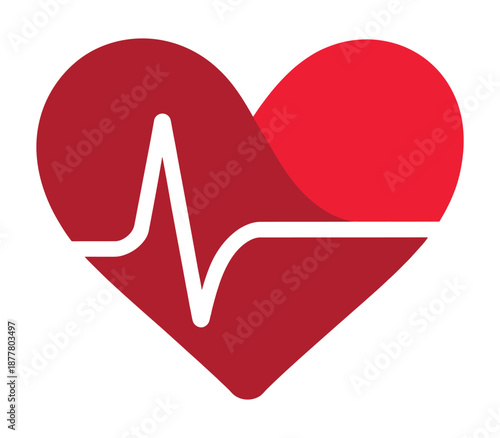 Heart health symbol with ECG line in red color