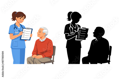 Nurse presenting a clipboard to an elderly man