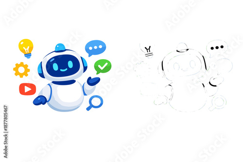 Cute robot with service icons and glowing effect