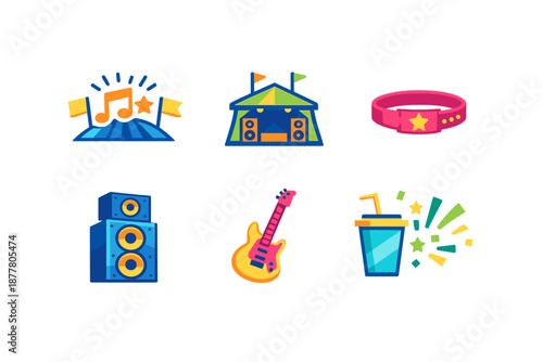Festival Icons Set with Neon Glow