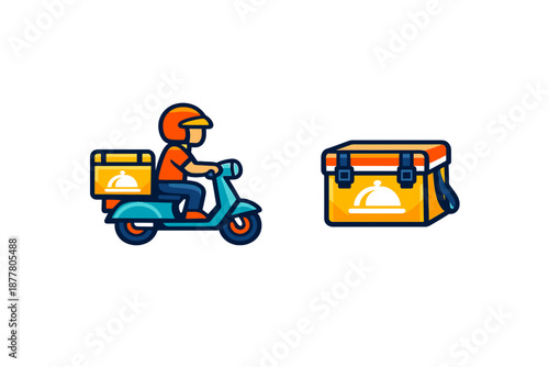 Food delivery scooter and insulated bag icon