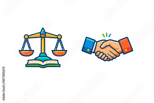 Justice Scales and Handshake Icons