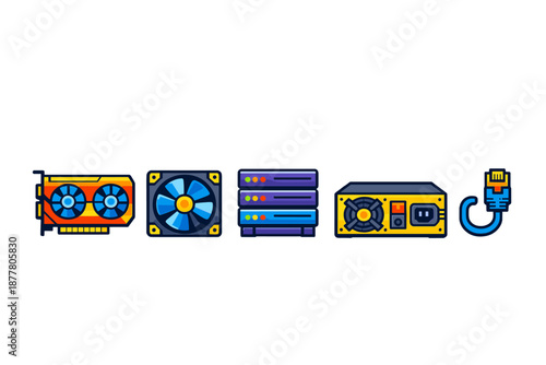 Computer hardware components illustration with dark background