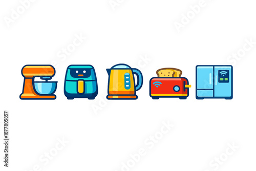 Set of modern kitchen appliances with glowing effect