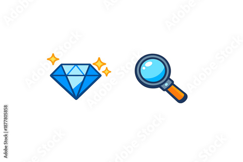 Diamond and magnifying glass icon on dark background
