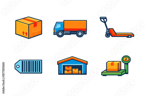 Logistics and shipping icons with a dark background