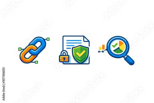 Cybersecurity, Data Security, and Analytics Icons