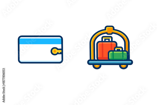 Wallet and hotel luggage cart icons