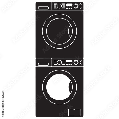 Black and White Stacked Washer and Dryer Laundry Appliances Icon