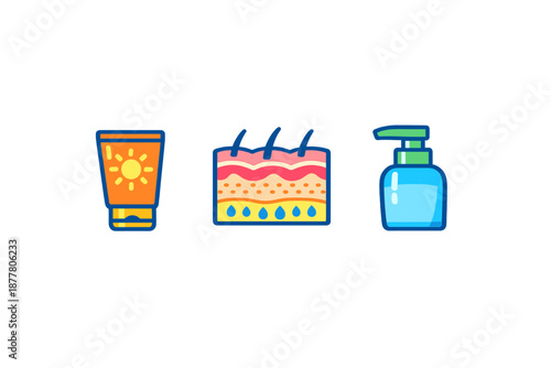 Set of skin care and sun protection icons